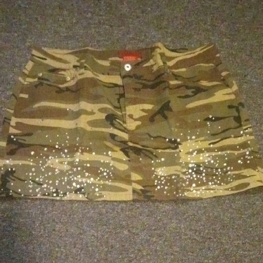 Camouflage Mini Skirt with Rhinestone Accents
